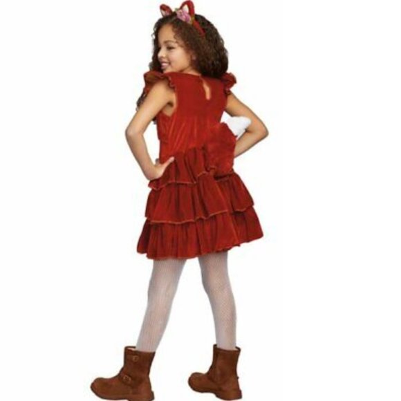 Girls Fuzzy FOX Halloween Costume Dress Tail Ears Headpiece Size Med 8/10 NWT - Picture 2 of 3